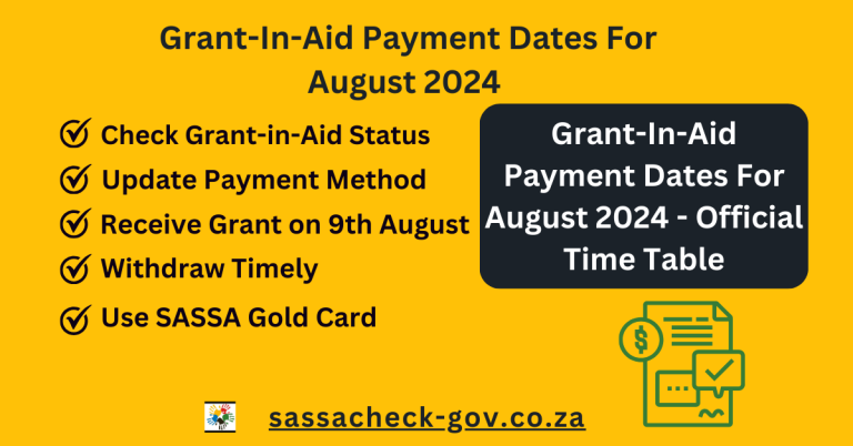 Grant in aid Payment Dates for August 2024
